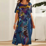 Women’s Abstract Print Short Sleeve Maxi Dress