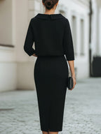Women's Boat Neck Midi Dress with Three-Quarter Sleeves