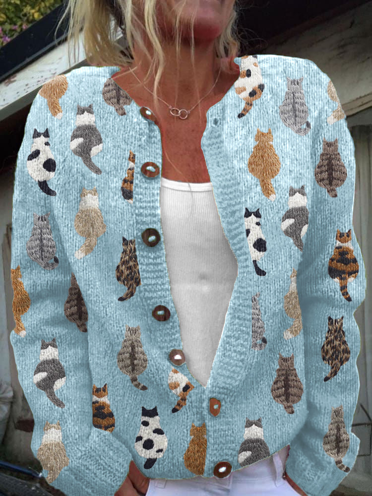 Women’s Cat Print Button Cardigan