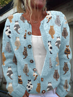 Women’s Cat Print Button Cardigan