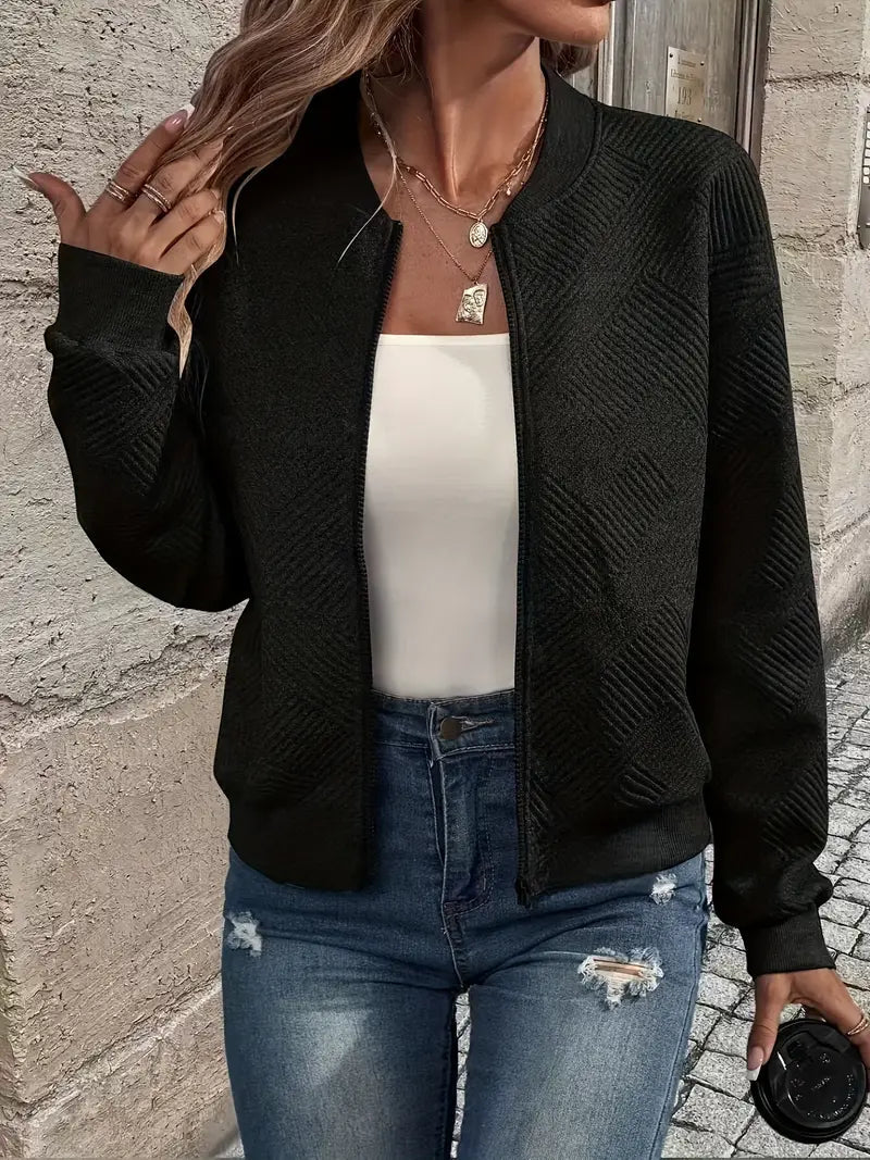 Women's Textured Zip-Front Bomber Jacket
