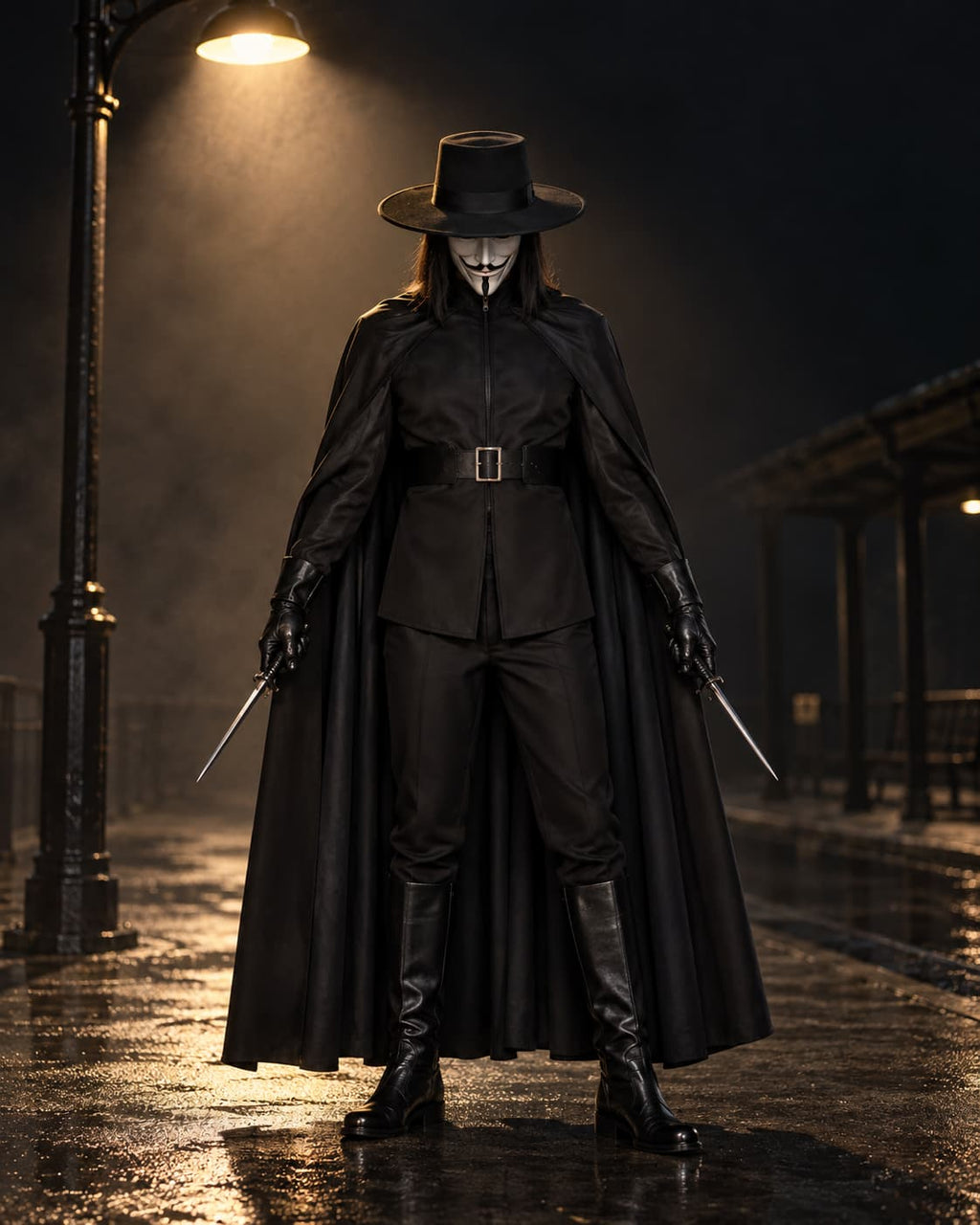 Men’s Halloween Hooded Villain Costume with Cape