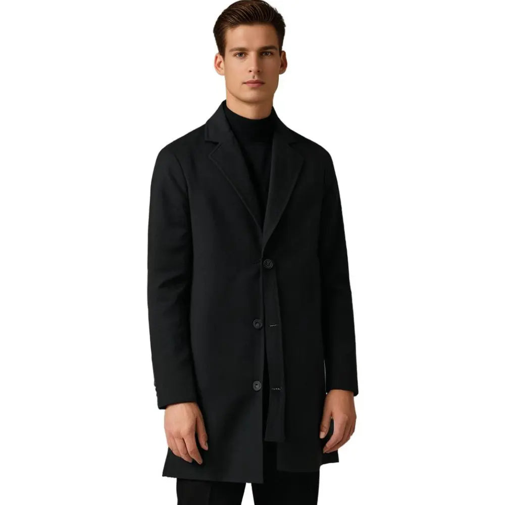 Men's Long Overcoat With Notch Lapels