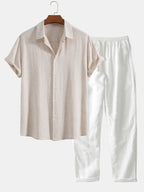 Men’s Casual Short Sleeve Shirt and Pants Set