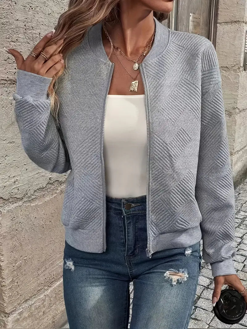 Women's Textured Zip-Front Bomber Jacket