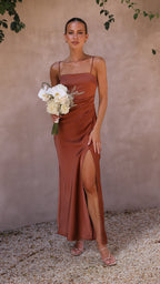 Women's Satin Look Side Slit Dress