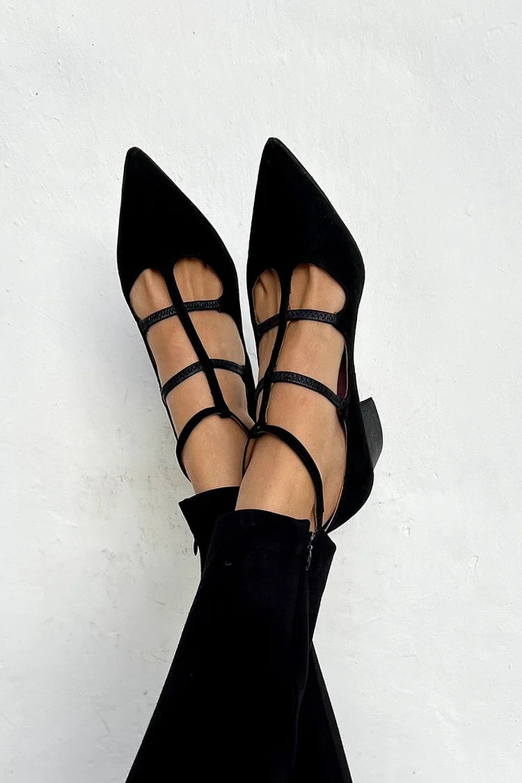 Women's Pointed Toe Strappy Block Heel Pumps