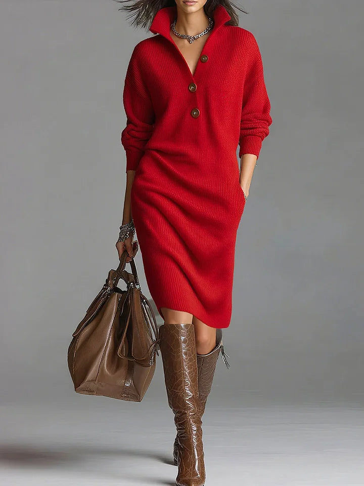 Women’s Ribbed Collared Midi Dress