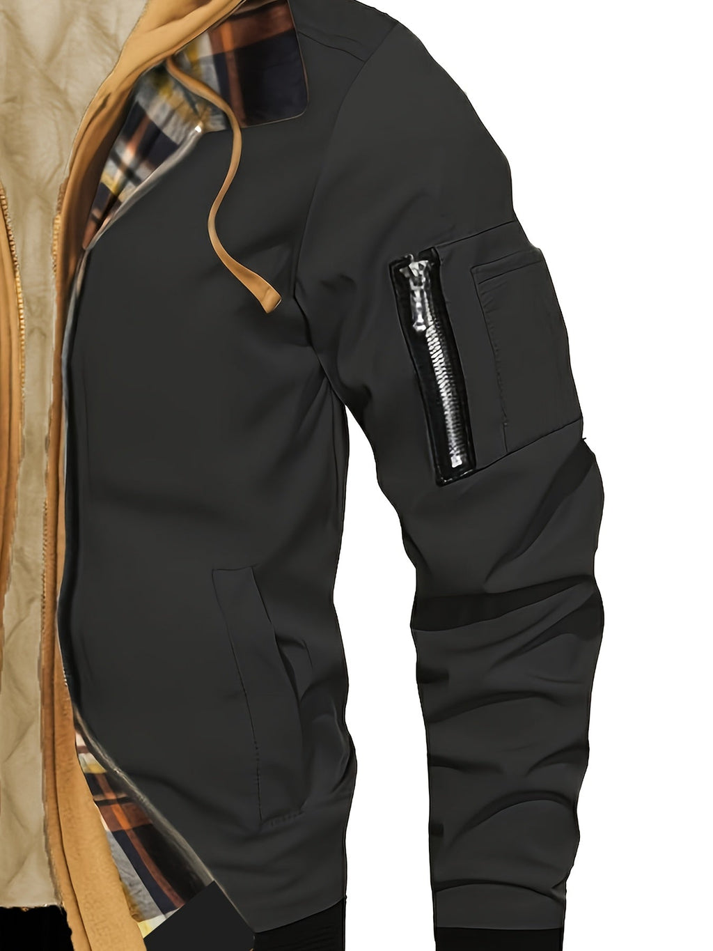 Men’s Hooded Jacket with Plaid Trim