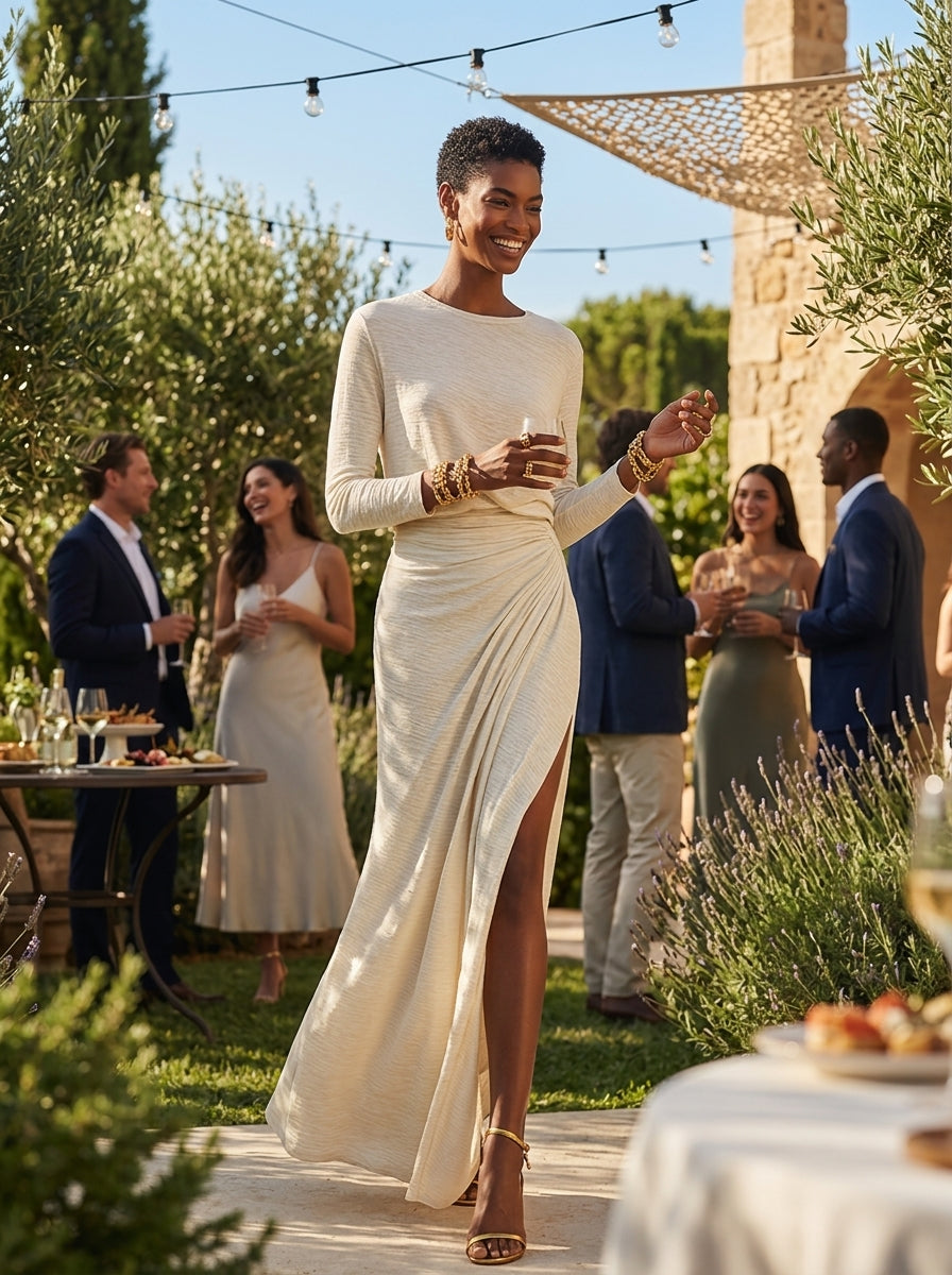Women's Wedding Guest Maxi Dress with Side Slit