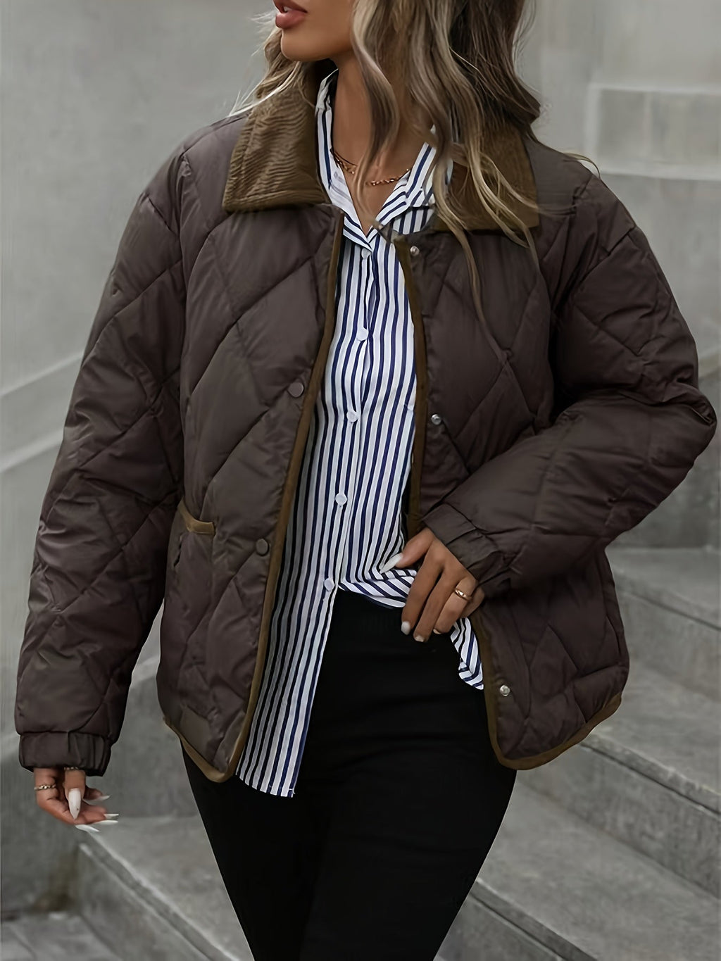 Women’s Quilted Jacket with Contrast Collar
