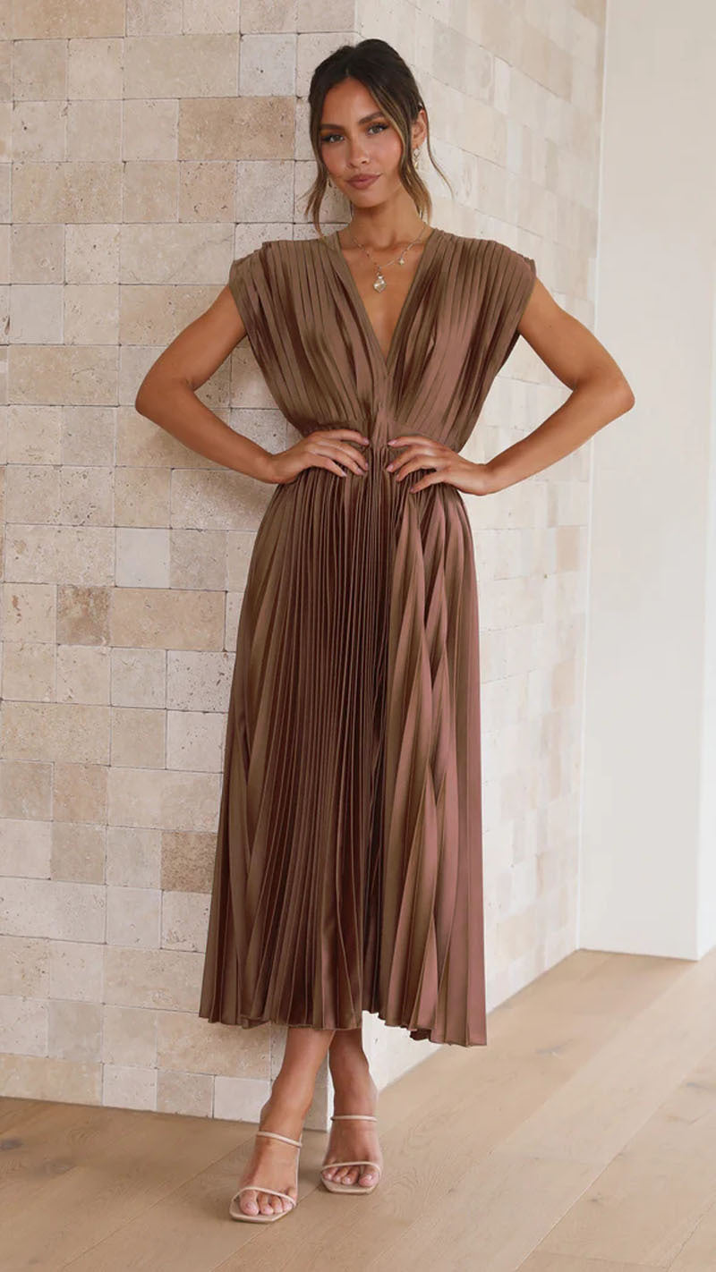Women's Elegant Pleated Midi Dress