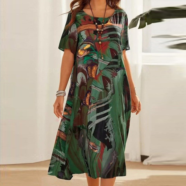 Women’s Abstract Print Short Sleeve Maxi Dress