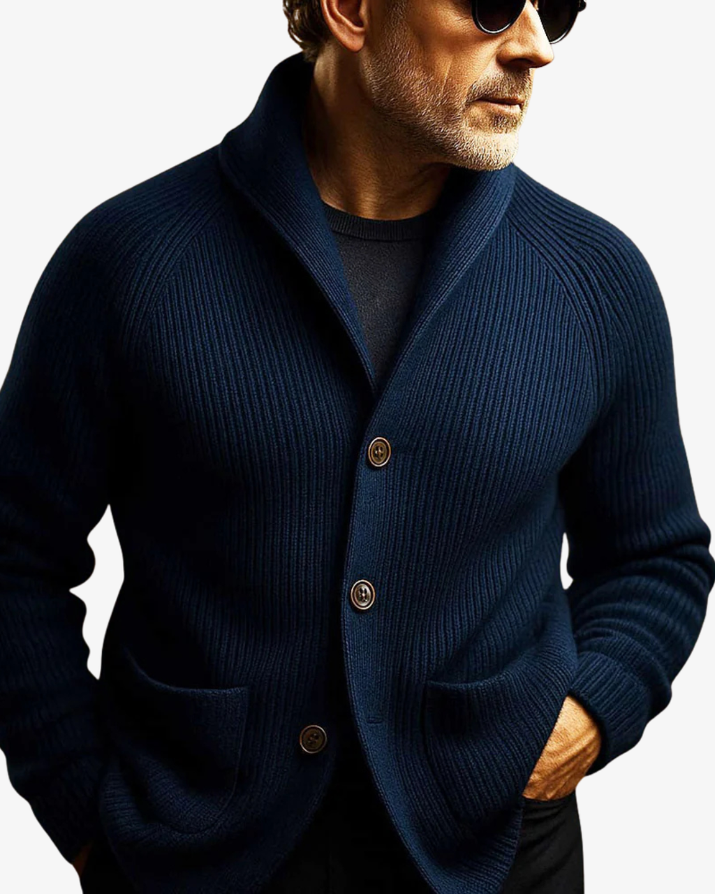 Men's Ribbed Knit Cardigan with Shawl Collar