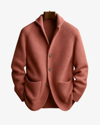 Men's Ribbed Knit Cardigan with Shawl Collar