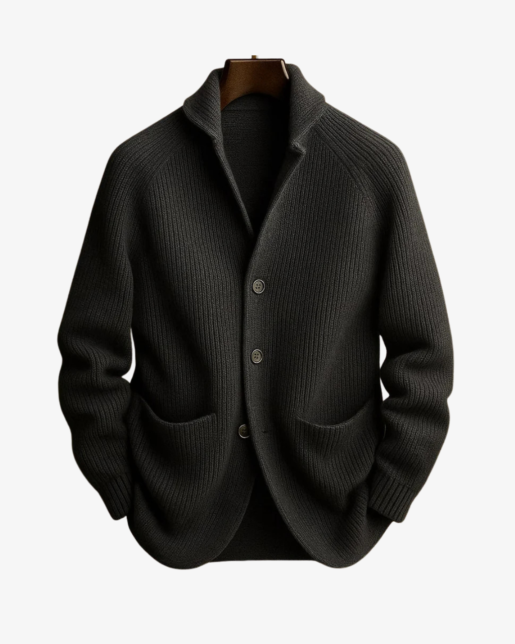 Men's Ribbed Knit Cardigan with Shawl Collar