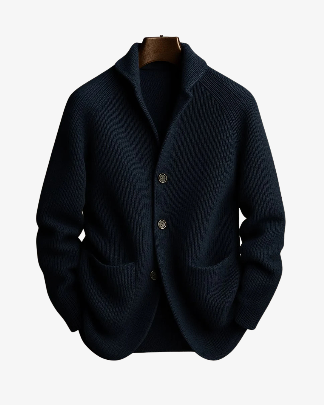 Men's Ribbed Knit Cardigan with Shawl Collar