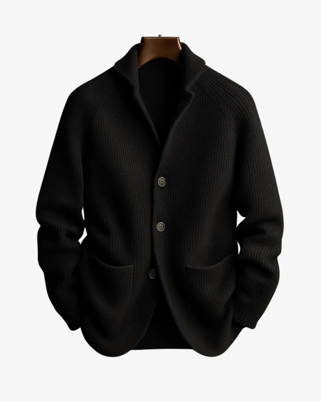 Men's Ribbed Knit Cardigan with Shawl Collar