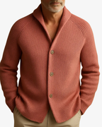 Men's Ribbed Knit Cardigan with Shawl Collar