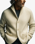 Men's Ribbed Knit Cardigan with Shawl Collar