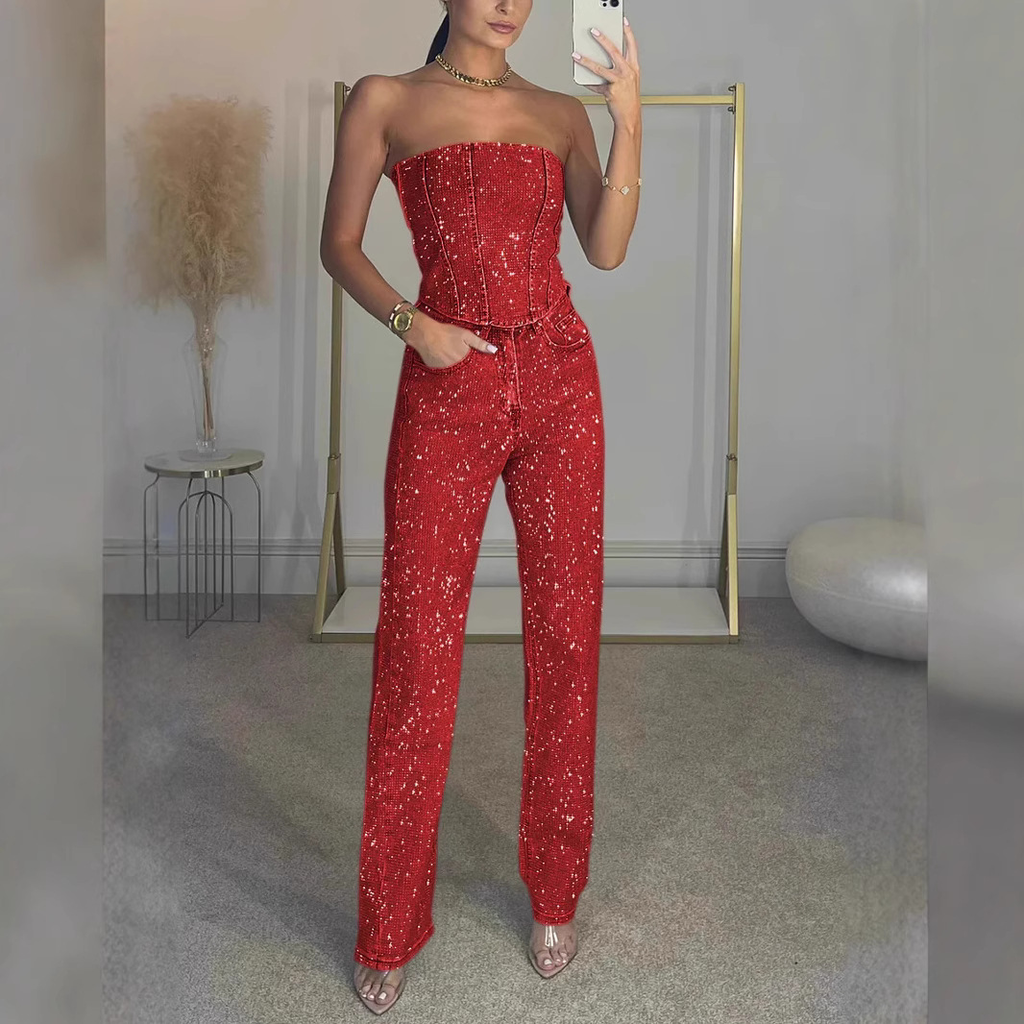 Women's Sparkle Strapless Jumpsuit