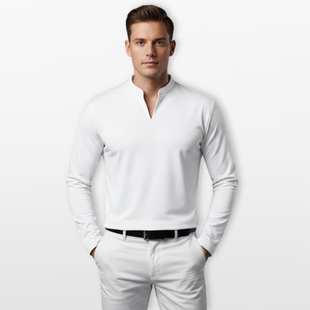 Men Long Sleeve V Neck Shirt Slim