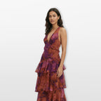 Women’s Floral Maxi Dress Backless Tiered Flowing