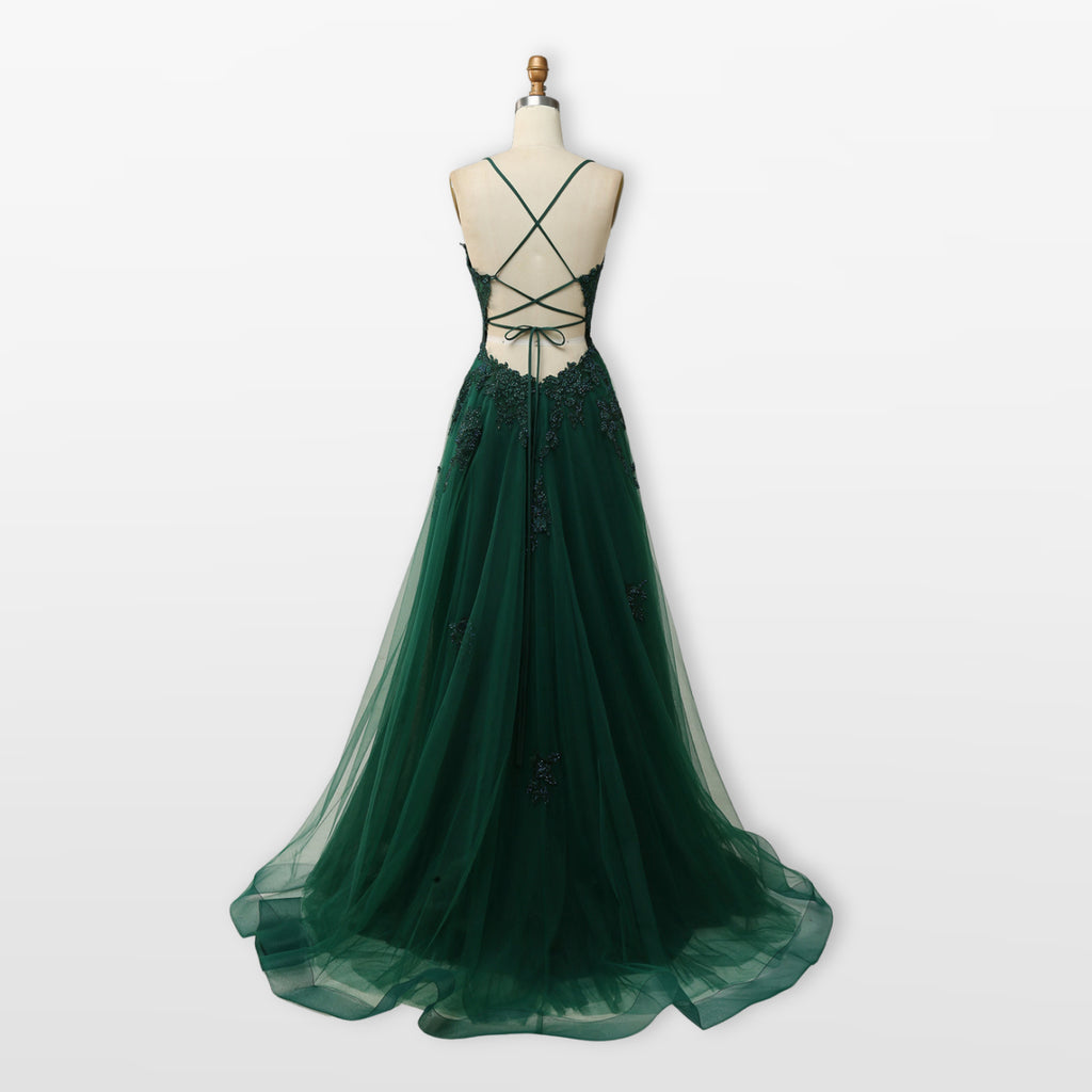 Women’s Lace Tulle Evening Dress Backless Slit