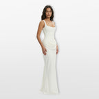 Women’s Fitted Satin Evening Dress Draped Maxi