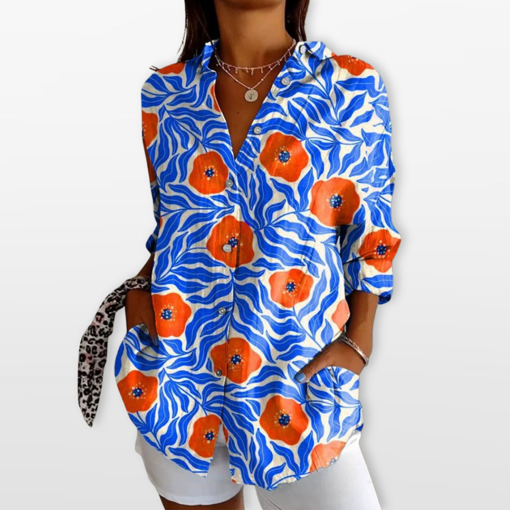 Women’s Printed Button Blouse Artistic Casual Shirt