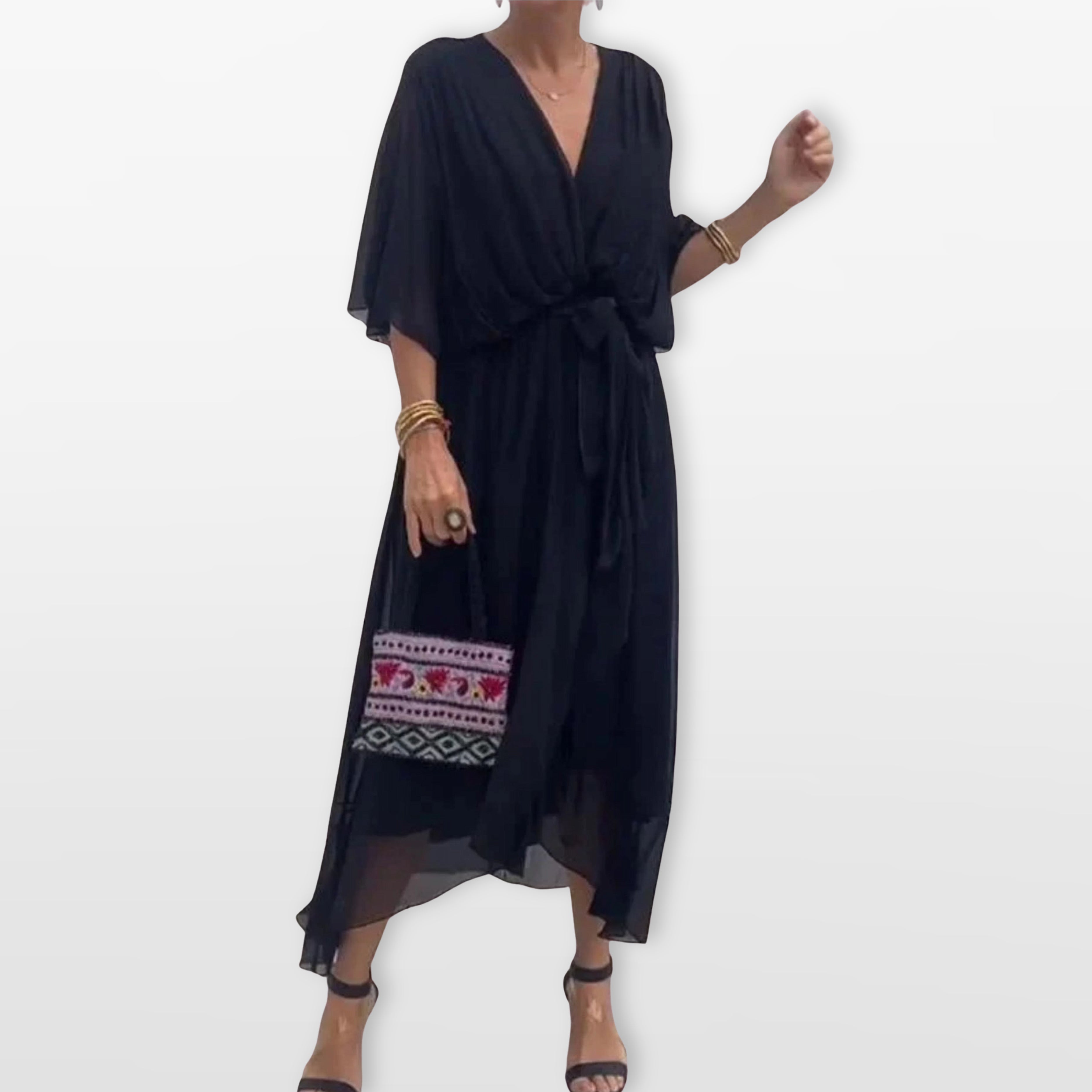 Women’s V Neck Midi Dress Flowy Wrap Dress