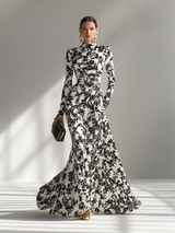 Women's Floral Print Ruched Long Sleeve Maxi Dress
