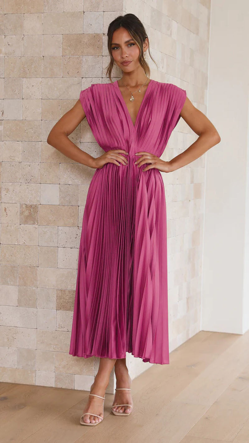 Women's Elegant Pleated Midi Dress