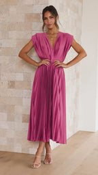 Women's Elegant Pleated Midi Dress