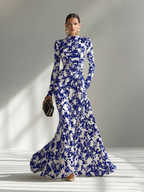 Women's Floral Print Ruched Long Sleeve Maxi Dress