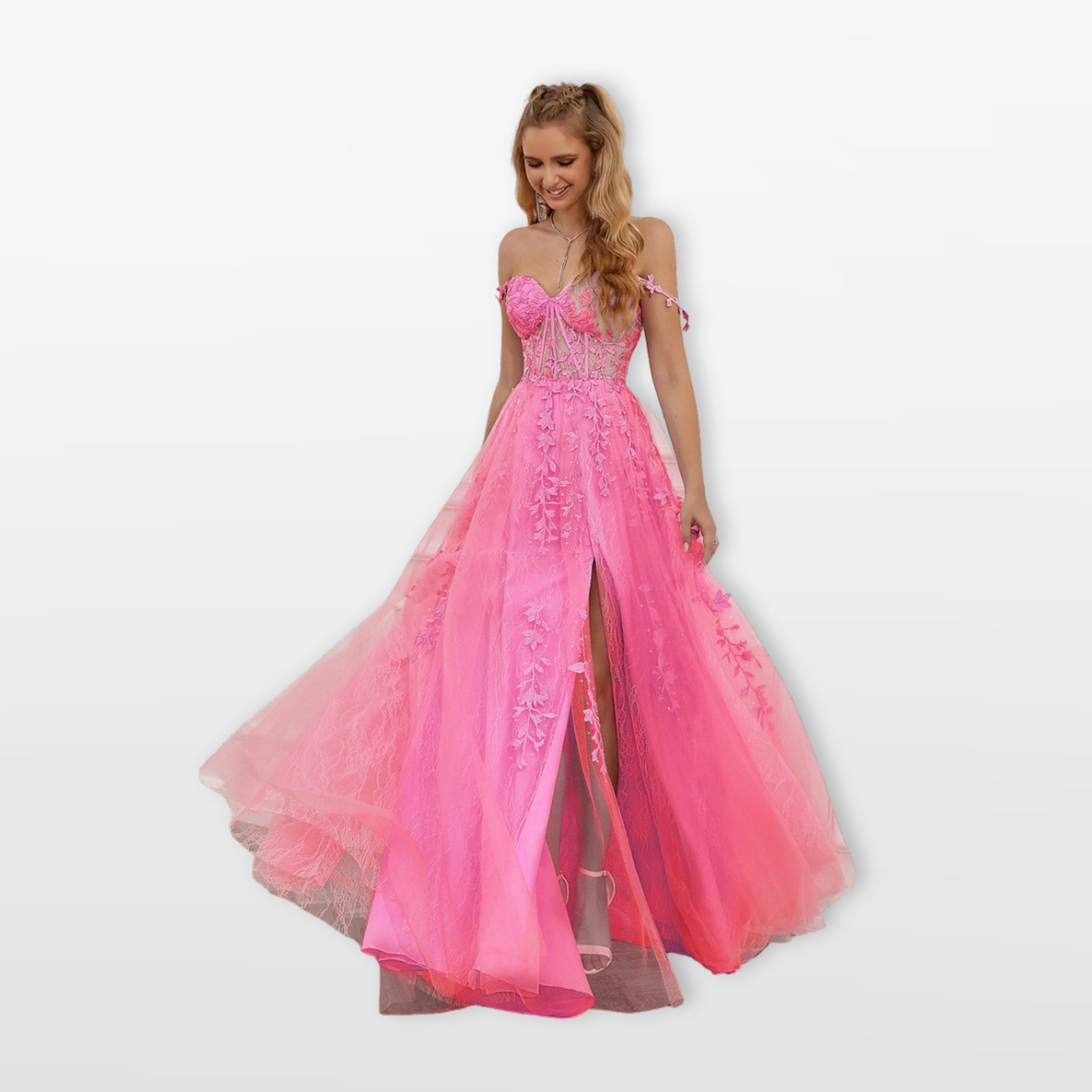 Women’s Lace Tulle Evening Dress Sweetheart Slit