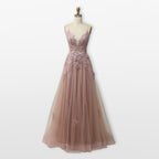 Women’s Lace Tulle Evening Dress Backless Slit