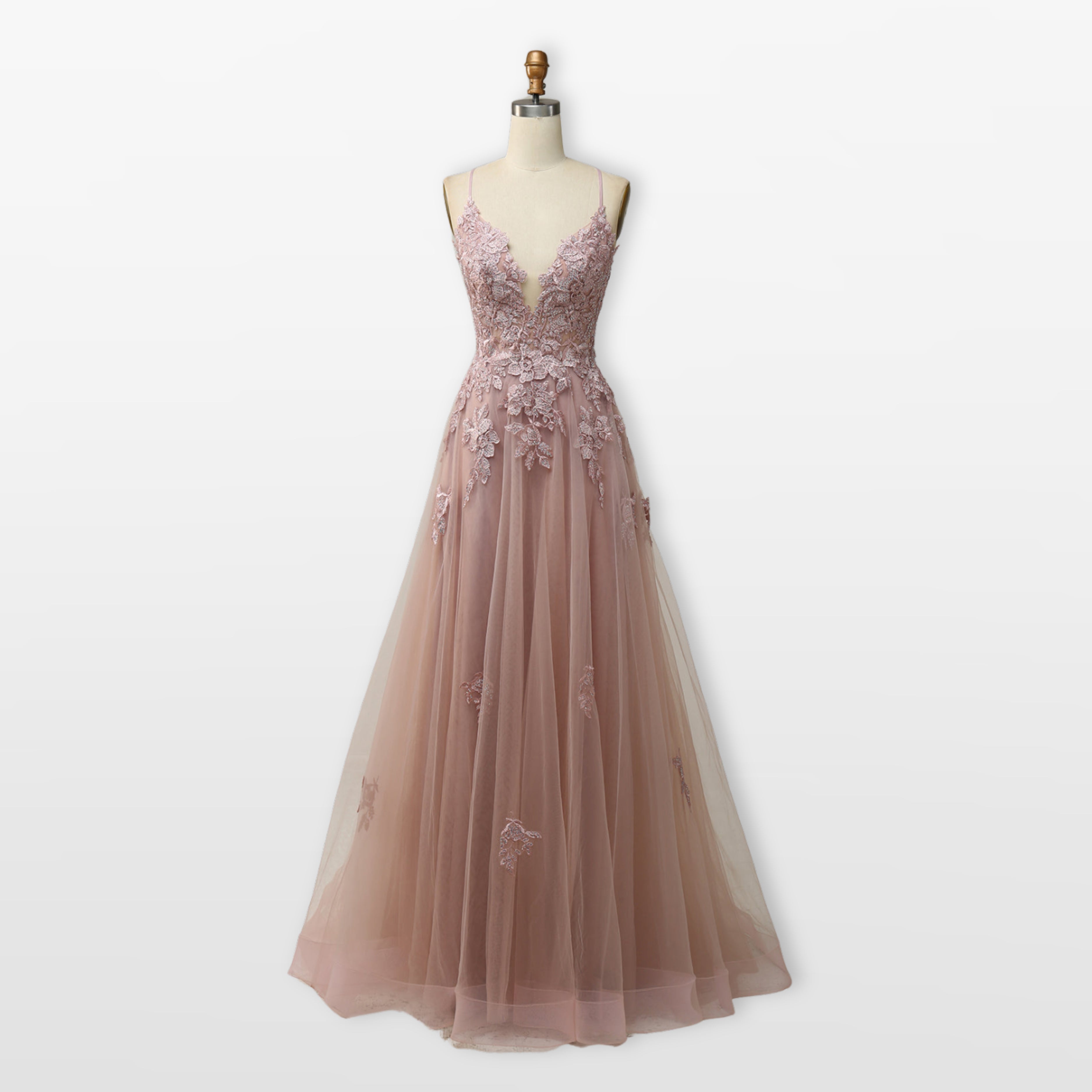 Women’s Lace Tulle Evening Dress Backless Slit