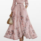 Women Elegant Pleated Maxi Dress V Neck
