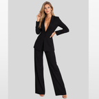 Women Deep V Blazer Wide Leg Suit