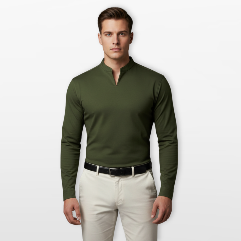 Men Long Sleeve V Neck Shirt Slim