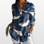 Women’s Printed Button Blouse Artistic Casual Shirt
