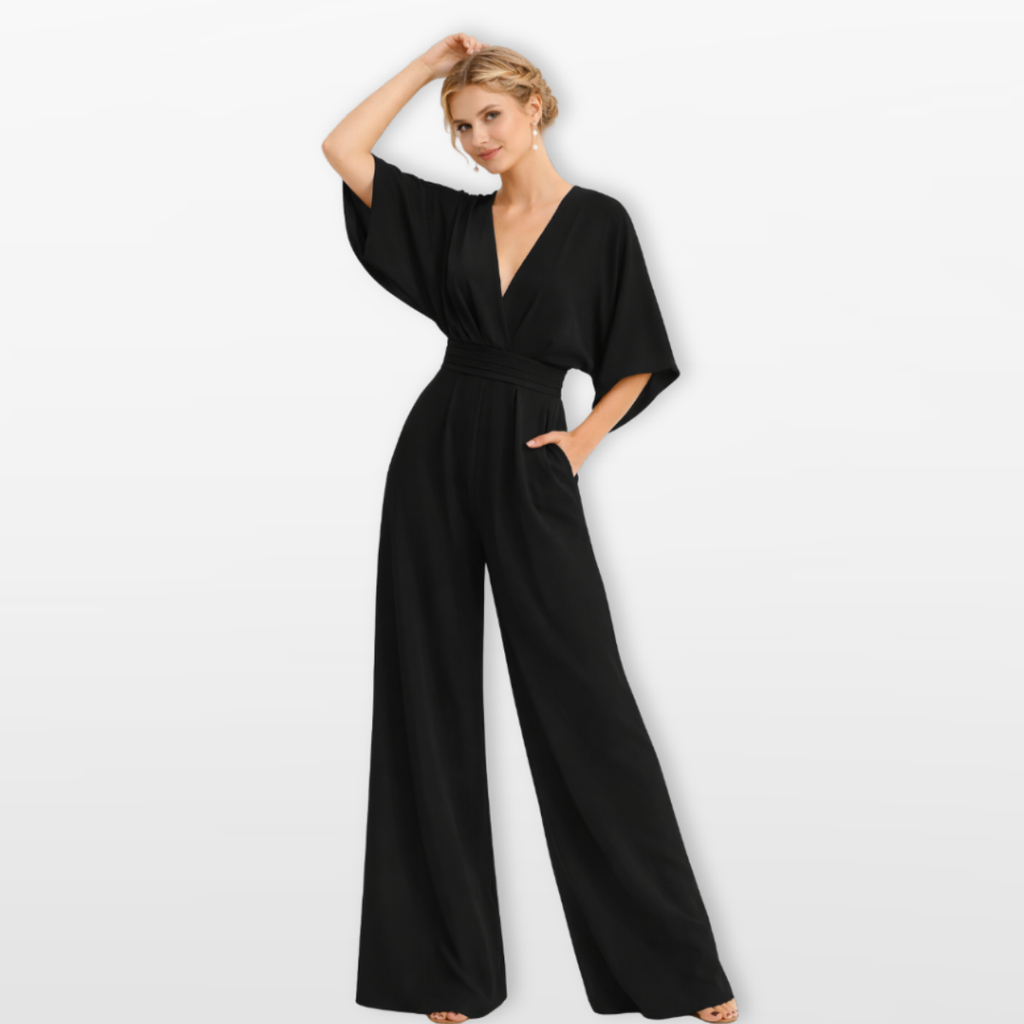 Women Elegant V Neck Wide Leg Jumpsuit