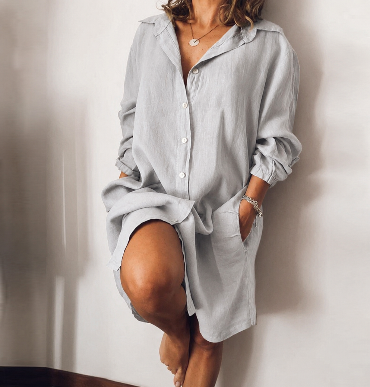 Women’s Relaxed Button-Front Shirt Dress