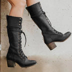 Women’s Lace-Up Knee-High Block Heel Boots