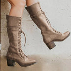 Women’s Lace-Up Knee-High Block Heel Boots