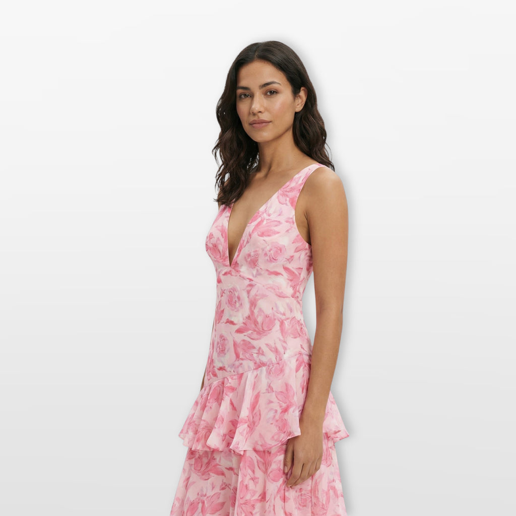 Women’s Floral Maxi Dress Backless Tiered Flowing