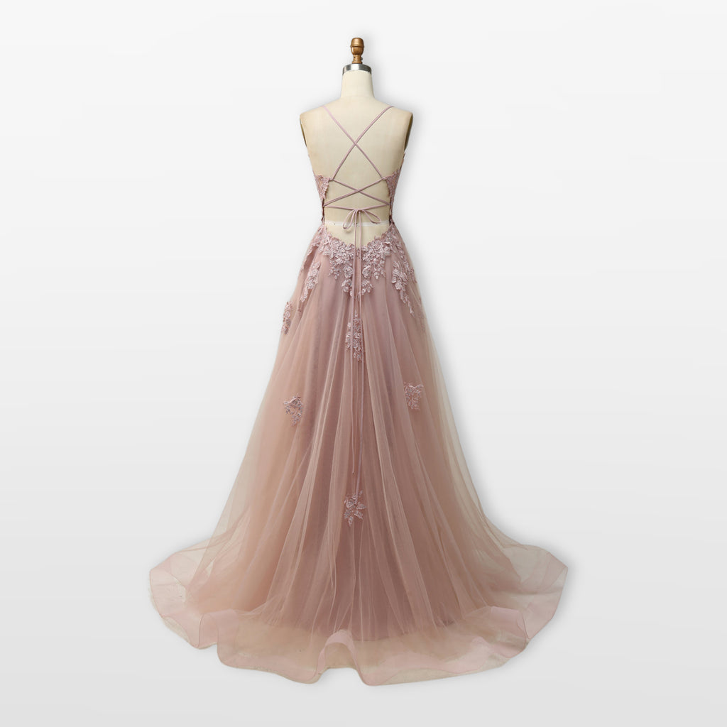 Women’s Lace Tulle Evening Dress Backless Slit