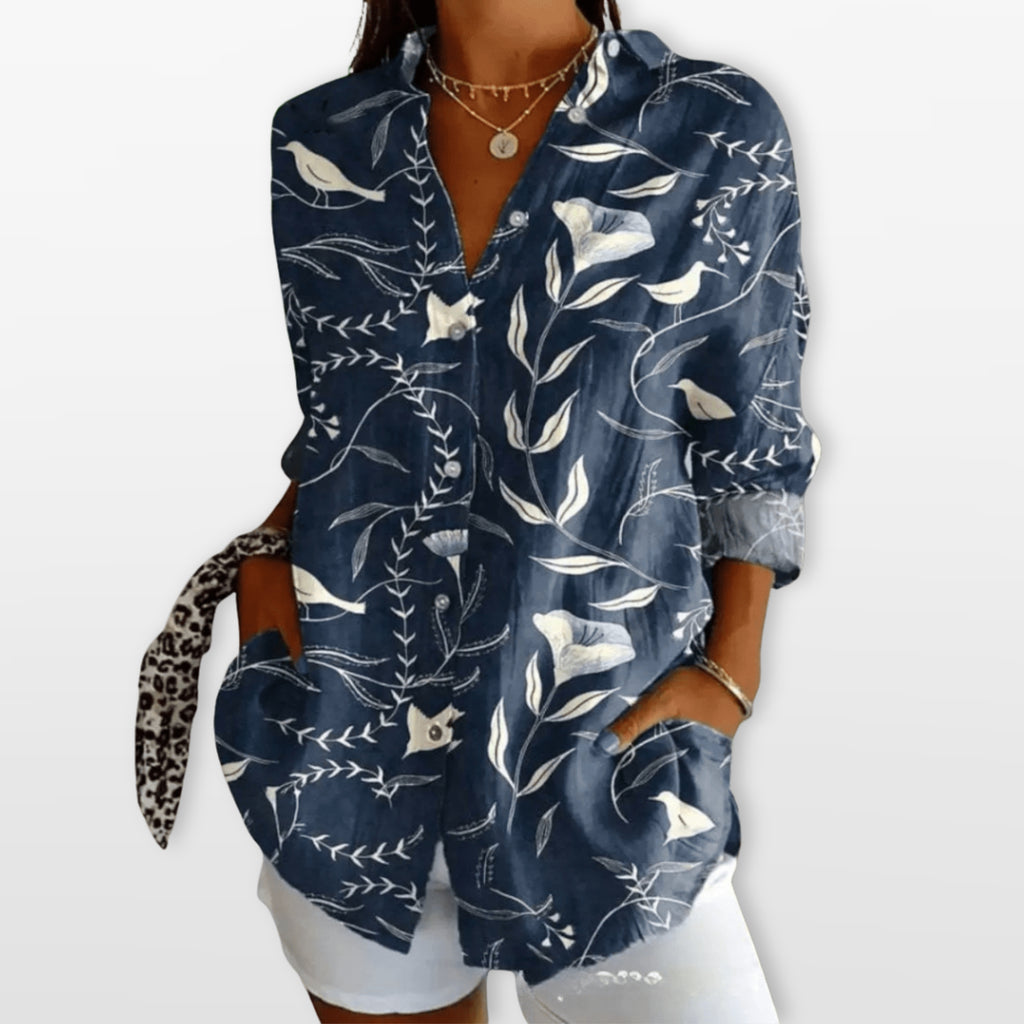 Women’s Printed Button Blouse Artistic Casual Shirt