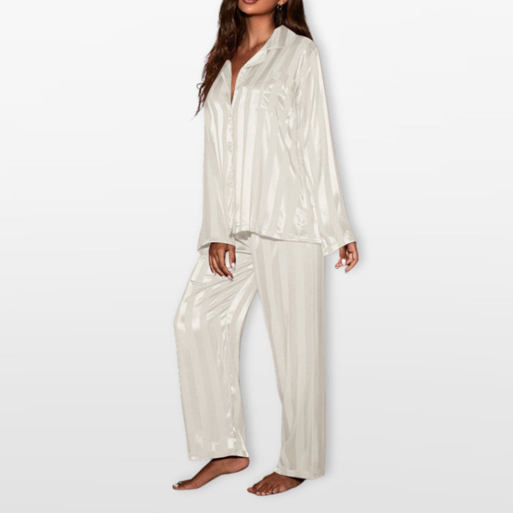 Women’s Satin Pajama Set Striped Loungewear